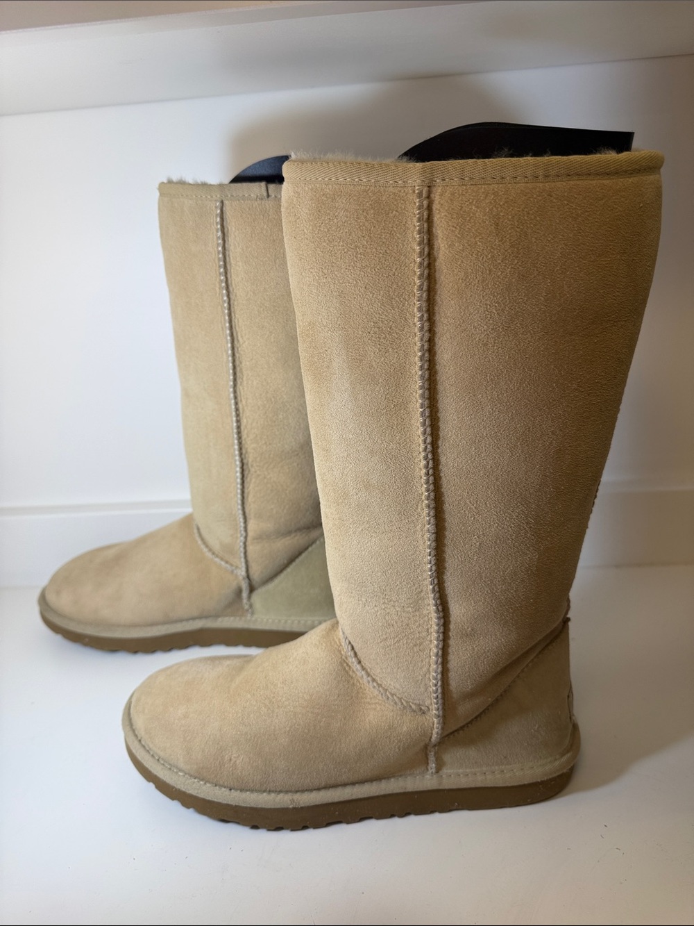 UGG Tall Suede Shearling-Lined Boots in Sand - Size 9 - Picture 2 of 9